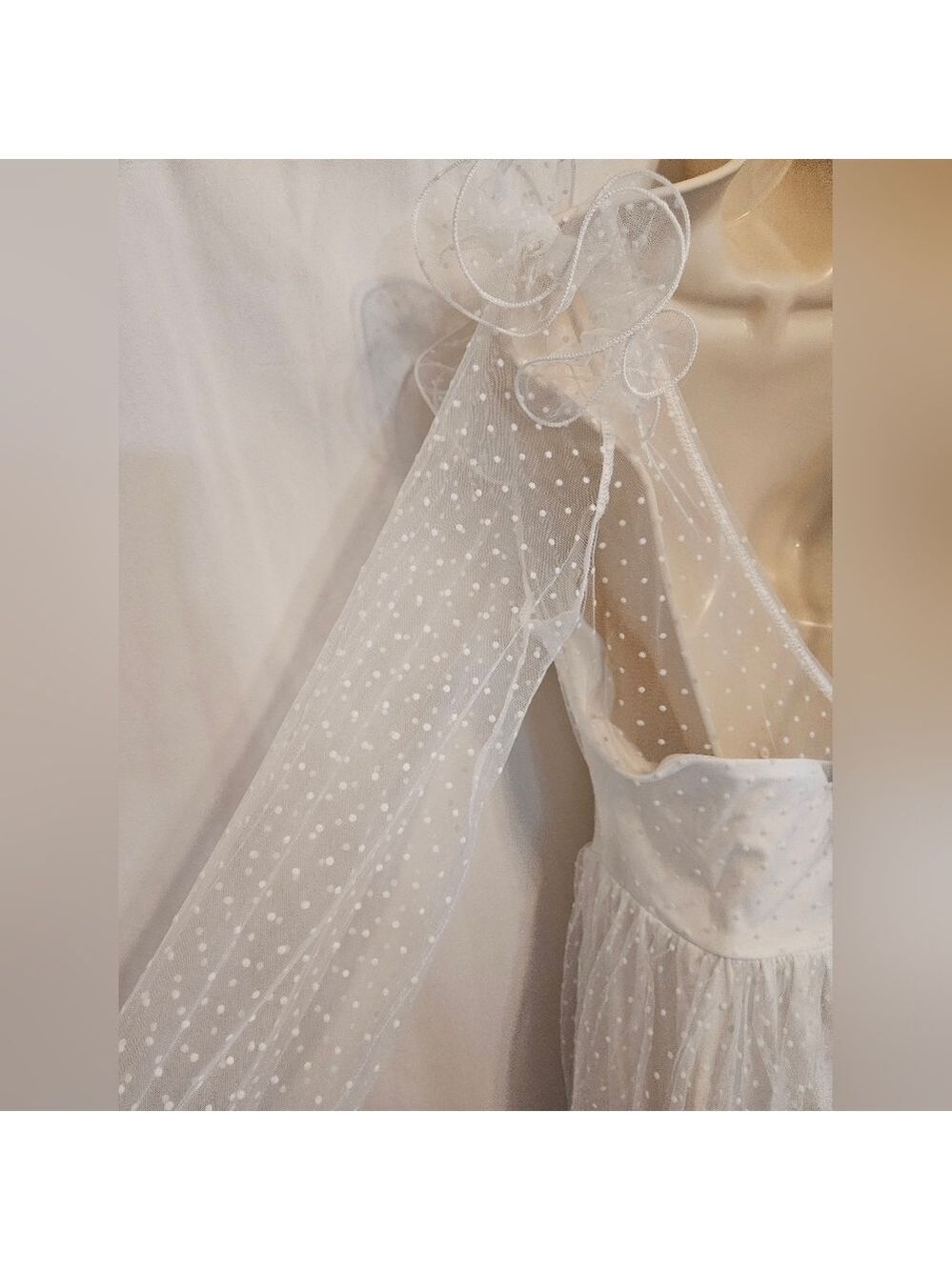 Missord White Dobby Mesh Ruffle Trim Sheer Maxi Dress Large - Picture 10 of 16